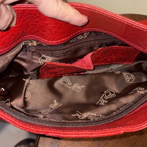 Valentina  leather convertible bag shoulder or Crossbody bag  Red/Silvertone NWT - Picture 13 of 16